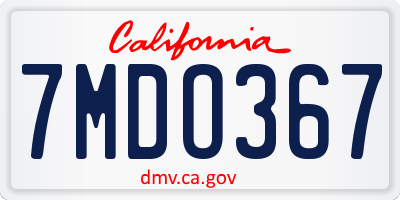 CA license plate 7MDO367