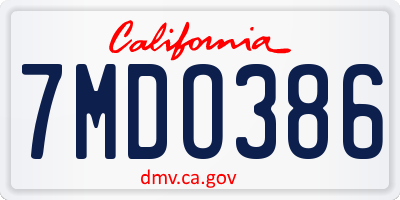 CA license plate 7MDO386