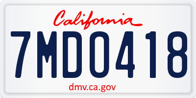 CA license plate 7MDO418