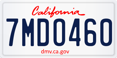 CA license plate 7MDO460