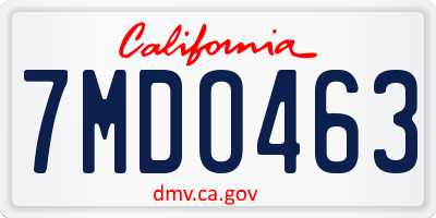 CA license plate 7MDO463