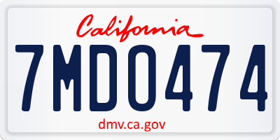 CA license plate 7MDO474