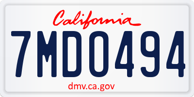 CA license plate 7MDO494