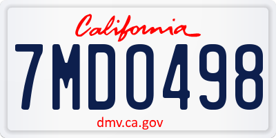 CA license plate 7MDO498