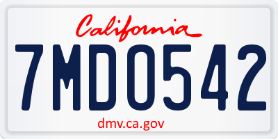 CA license plate 7MDO542