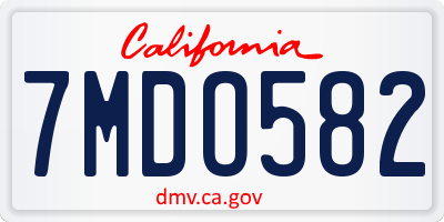 CA license plate 7MDO582