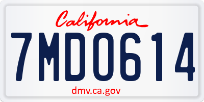 CA license plate 7MDO614