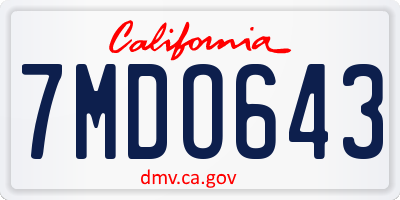 CA license plate 7MDO643