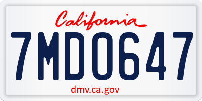 CA license plate 7MDO647