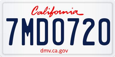 CA license plate 7MDO720