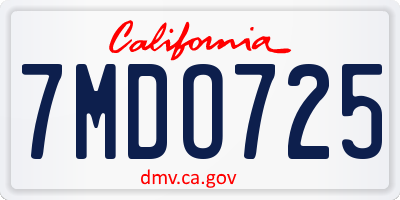 CA license plate 7MDO725