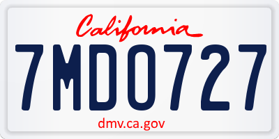 CA license plate 7MDO727
