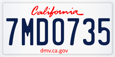 CA license plate 7MDO735