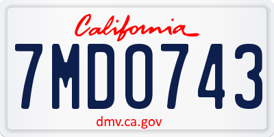 CA license plate 7MDO743