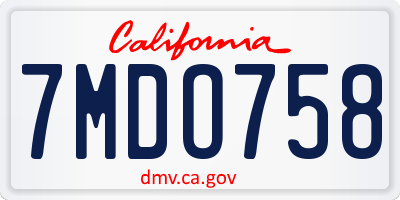 CA license plate 7MDO758