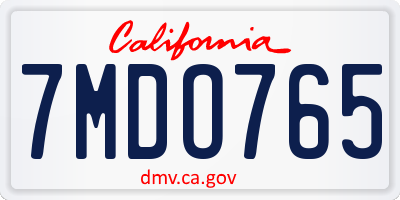 CA license plate 7MDO765