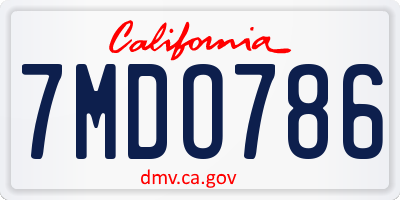 CA license plate 7MDO786