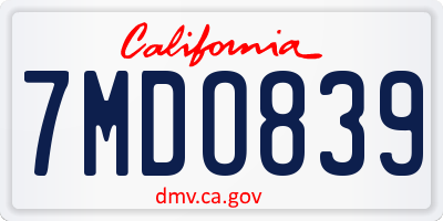 CA license plate 7MDO839