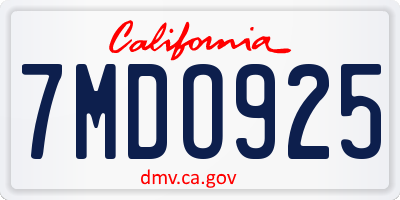 CA license plate 7MDO925