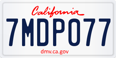 CA license plate 7MDP077