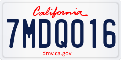 CA license plate 7MDQ016