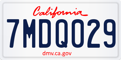 CA license plate 7MDQ029