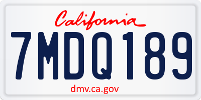 CA license plate 7MDQ189