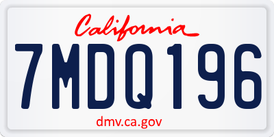 CA license plate 7MDQ196