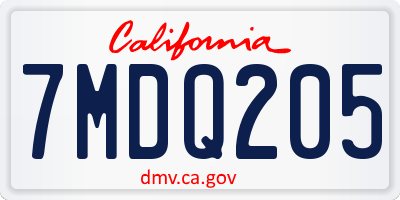 CA license plate 7MDQ205