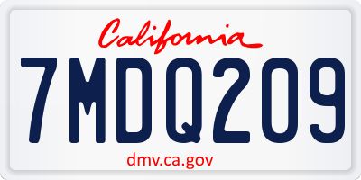 CA license plate 7MDQ209