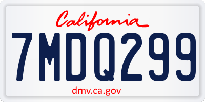 CA license plate 7MDQ299