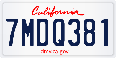 CA license plate 7MDQ381