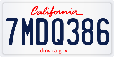 CA license plate 7MDQ386