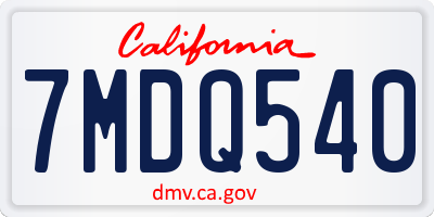 CA license plate 7MDQ540