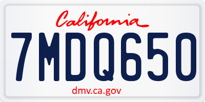 CA license plate 7MDQ650