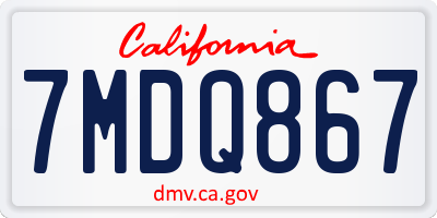 CA license plate 7MDQ867
