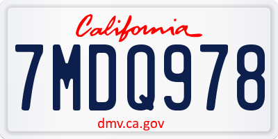 CA license plate 7MDQ978