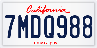 CA license plate 7MDQ988