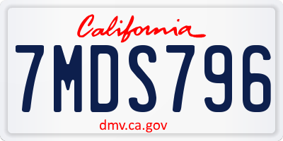 CA license plate 7MDS796