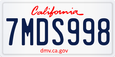 CA license plate 7MDS998