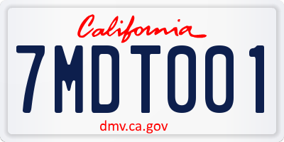 CA license plate 7MDT001