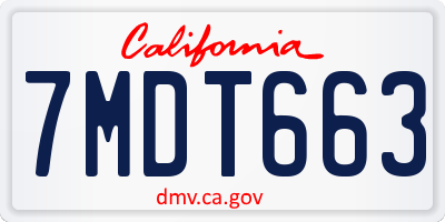 CA license plate 7MDT663