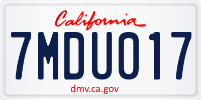 CA license plate 7MDU017