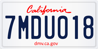 CA license plate 7MDU018