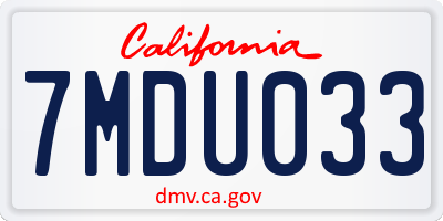 CA license plate 7MDU033