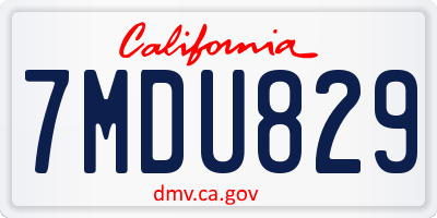 CA license plate 7MDU829