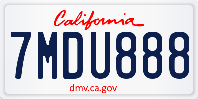 CA license plate 7MDU888
