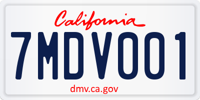 CA license plate 7MDV001