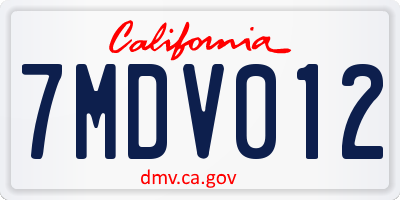 CA license plate 7MDV012