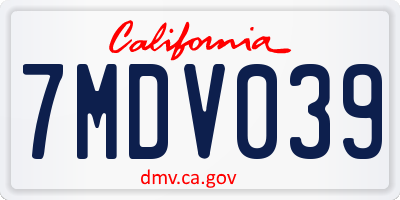 CA license plate 7MDV039
